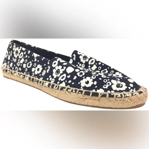 Tory Burch Risa Navy Blue Floral Print Espadrilles Shoes size 8 - Picture 2 of 14
